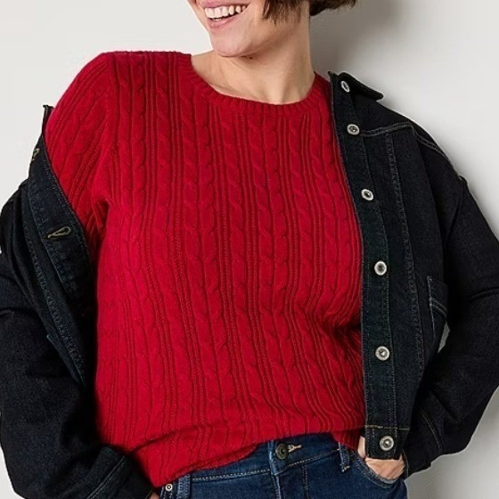 St Johns‎ Bay $49 XXL Red Cotton Blend Cable Knit Round Neck Pullover Sweater